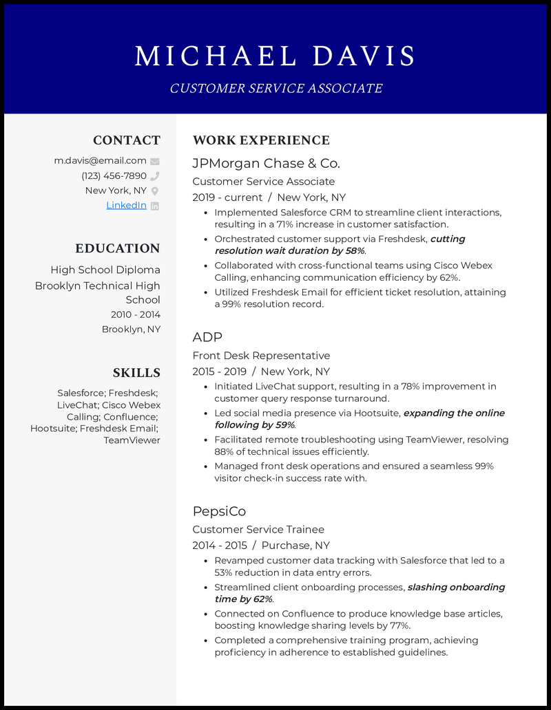 Customer service associate 5 resume example with 9 years of experience