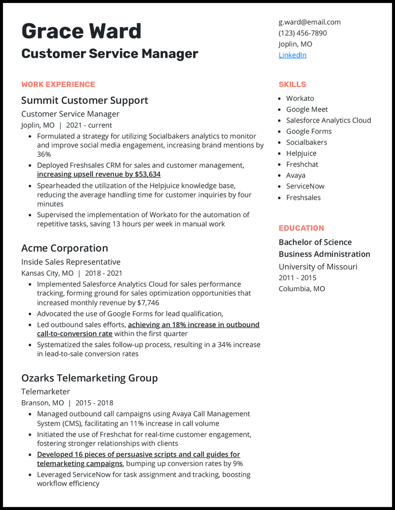 5 Customer Service Manager Resume - Customer Service Manager 5 Salmon Resume Example