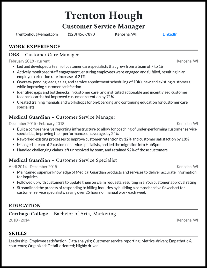 3 Customer Service Manager Resume Examples for 2024