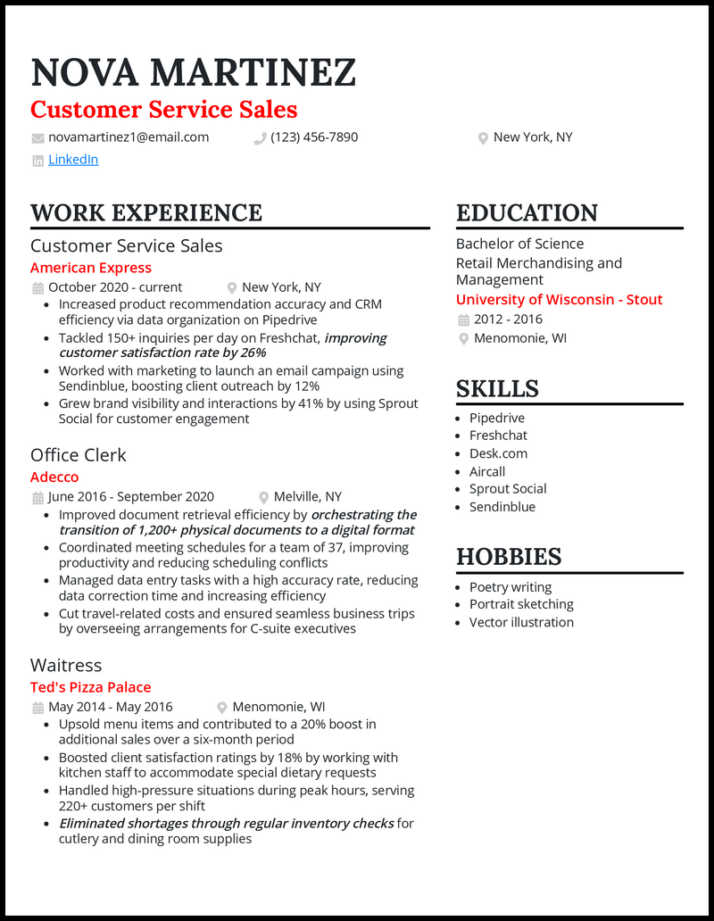 customer service job title for resume