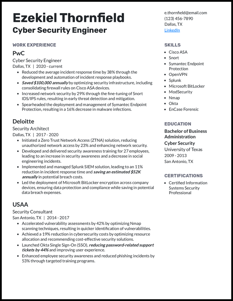 15 cyber security resume examples templates 