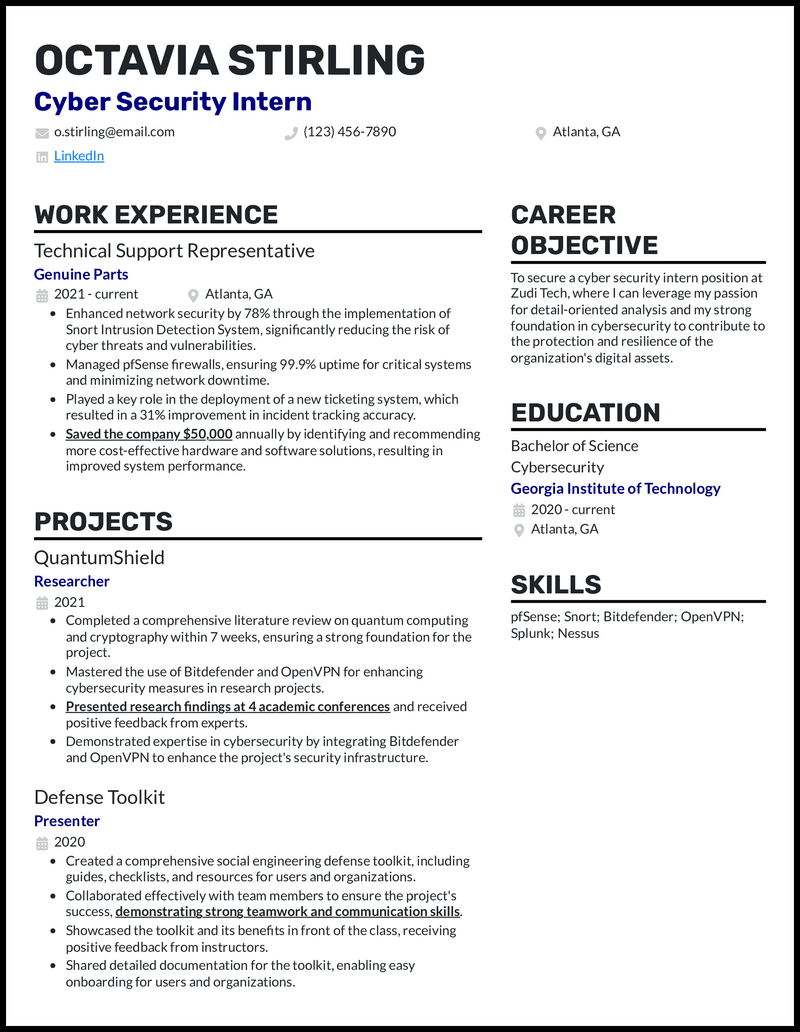 15 Cyber Security Resume Examples - Cyber Security Intern Royal Blue Resume Example