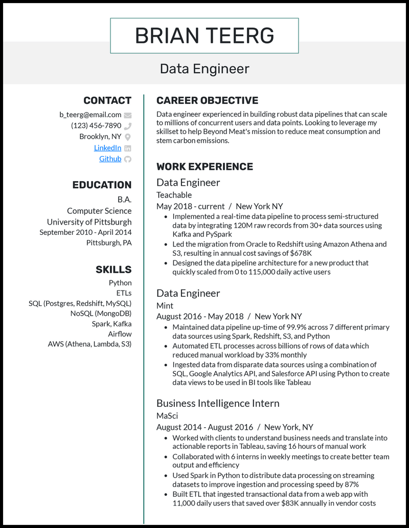 engineering job resume samples