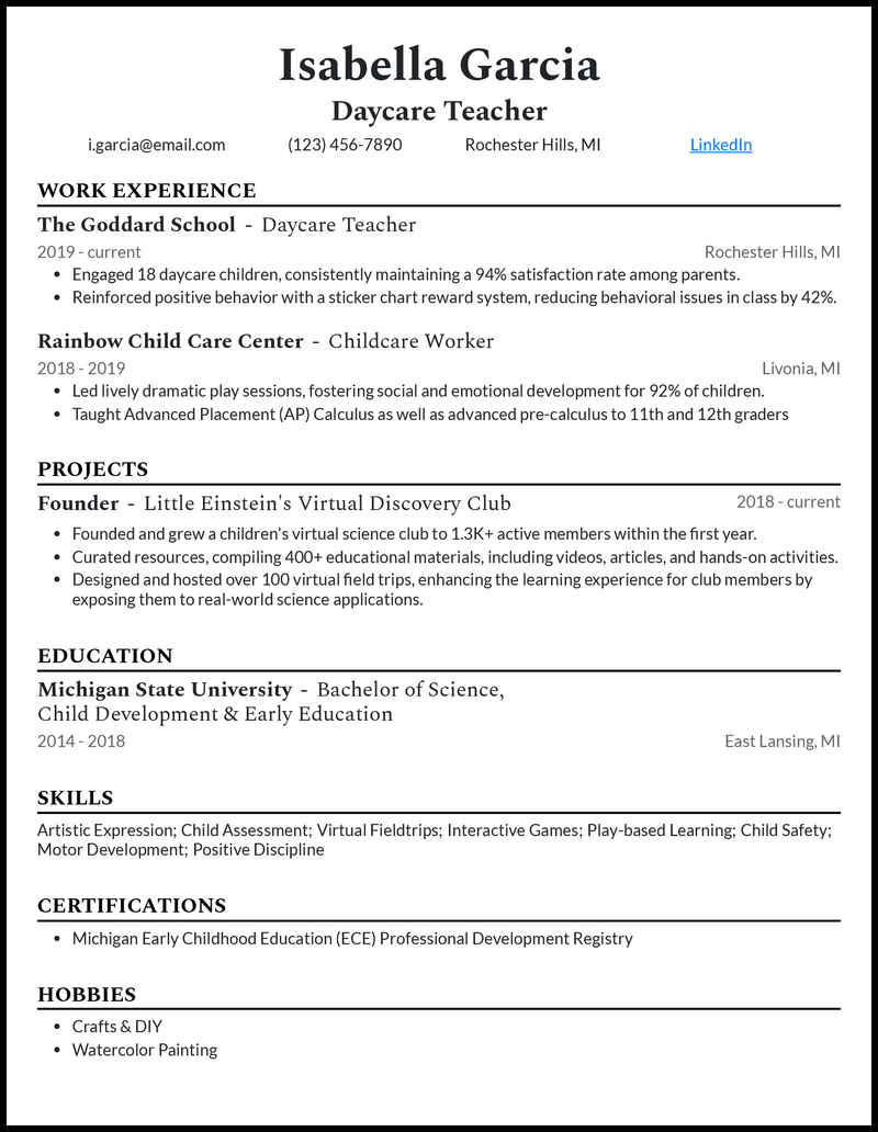 3 Daycare Teacher Resume Resume Examples Made for 2023