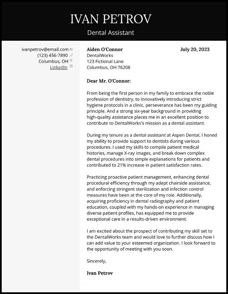 Dental assistant cover letter template