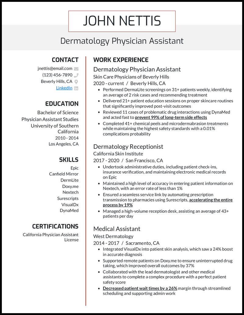 5 Physician Assistant PA Resume - Dermatology Physician Assistant Red Brown Resume Example