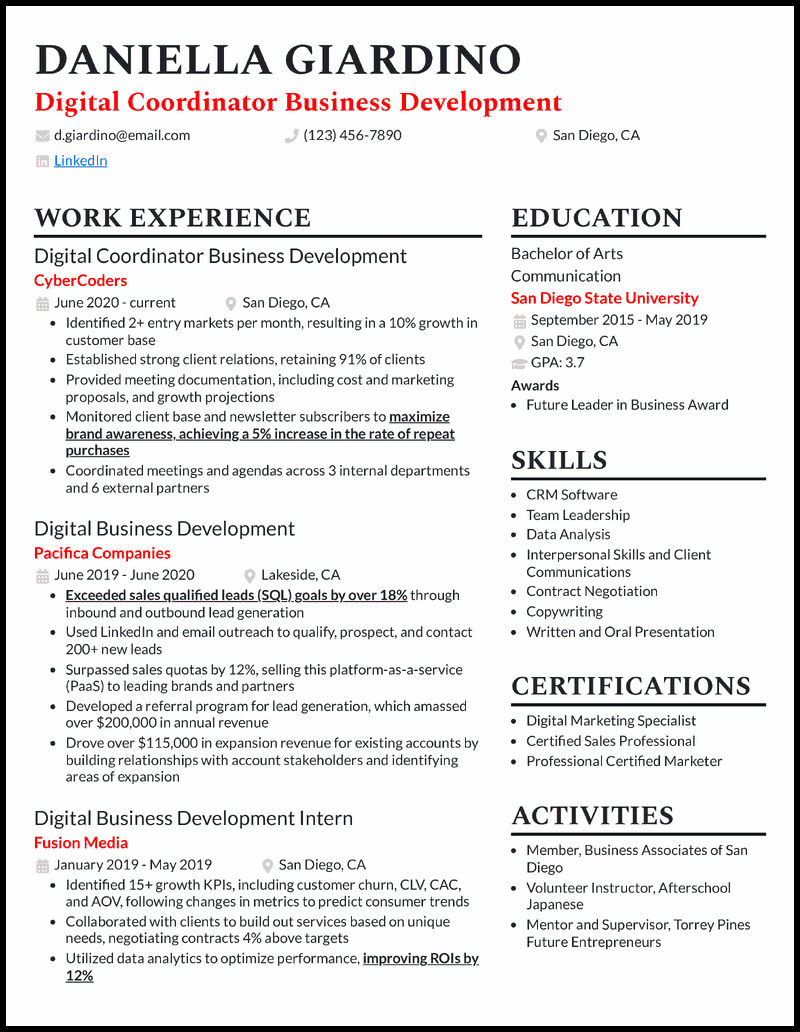 business development executive job description resume