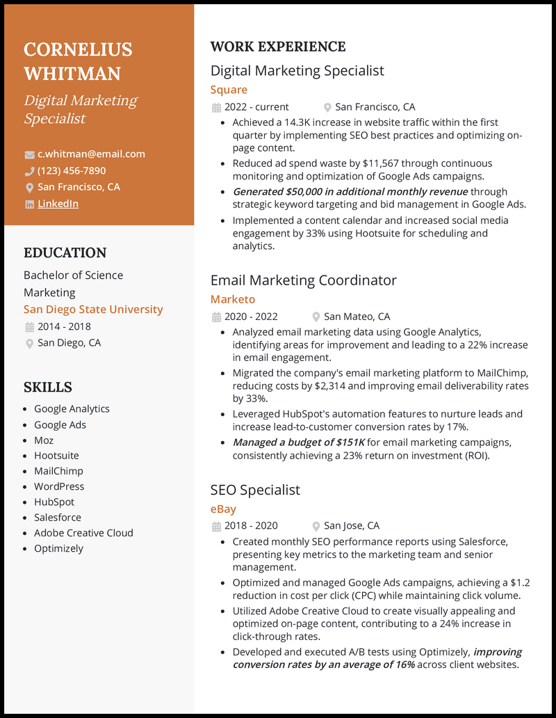 5 Digital Marketing Specialist - Digital Marketing Specialist 2 Resume Example 