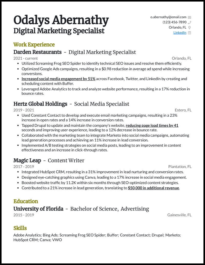 5 Digital Marketing Specialist - Digital Marketing Specialist 3 Resume Example 