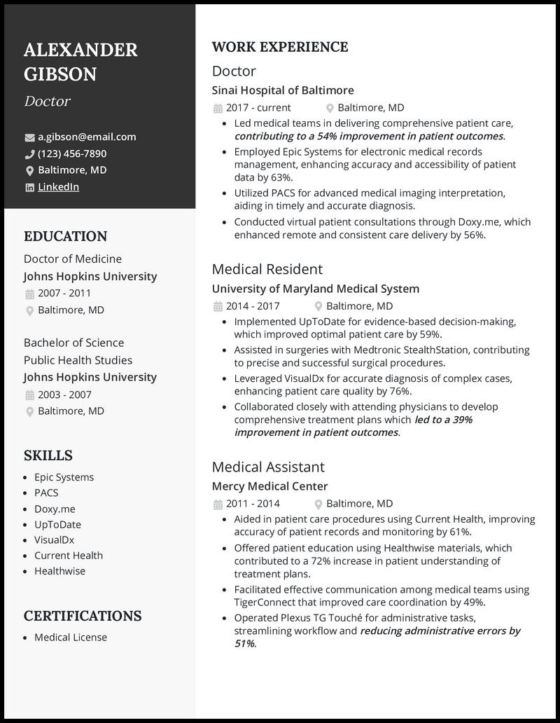 5 Doctor Resume Examples Created To Work In 2024 2357