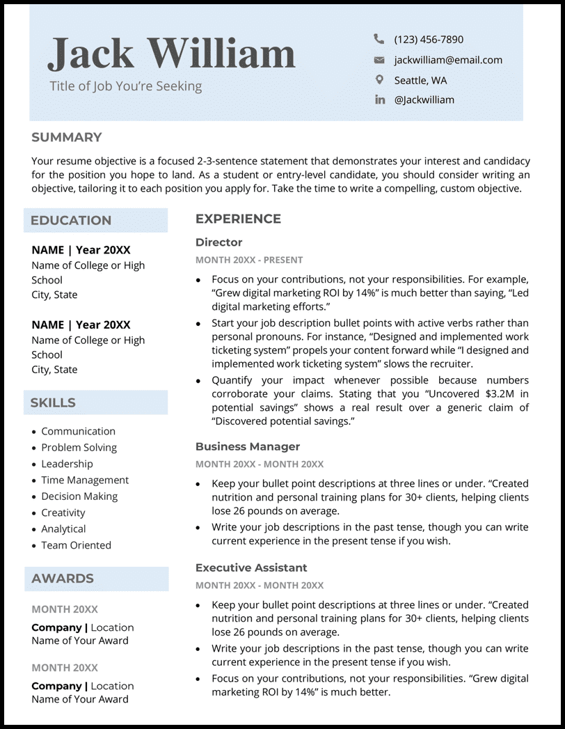 Easy resume template for Word