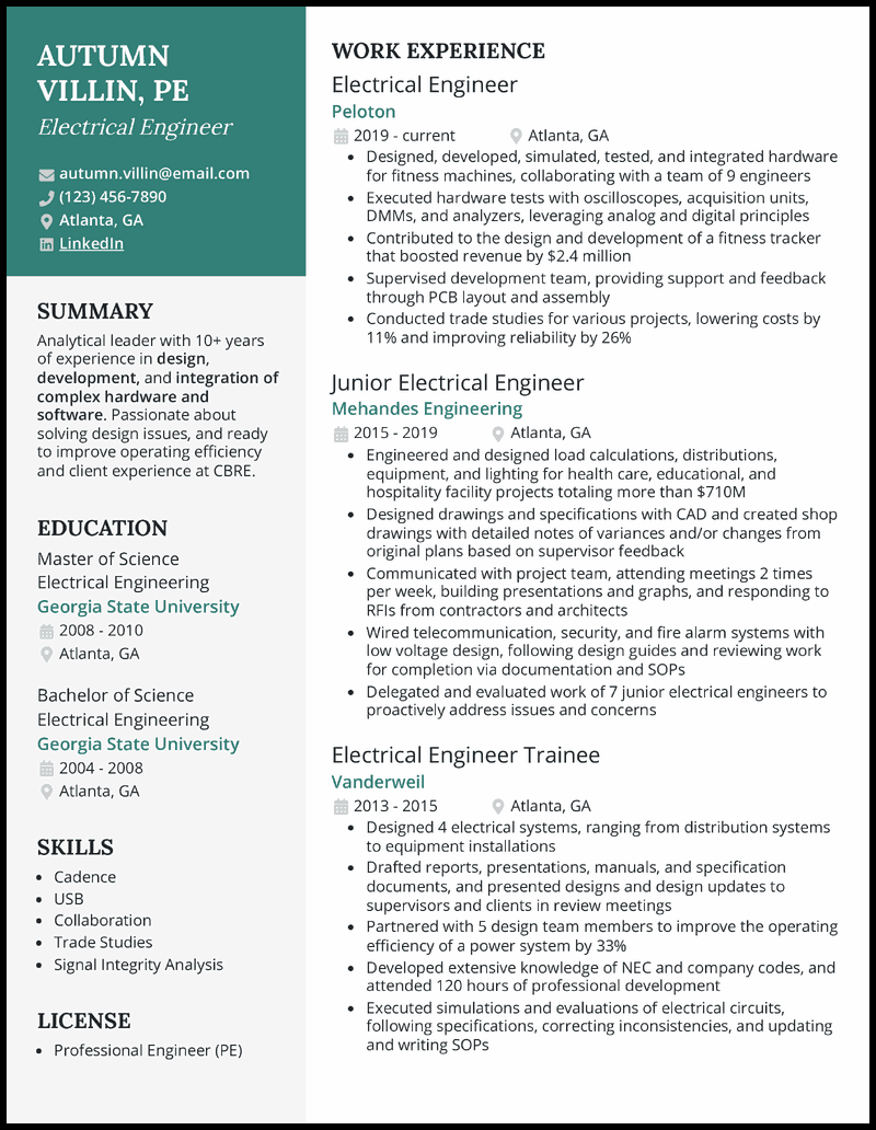 electrical engineer resume format in word free download