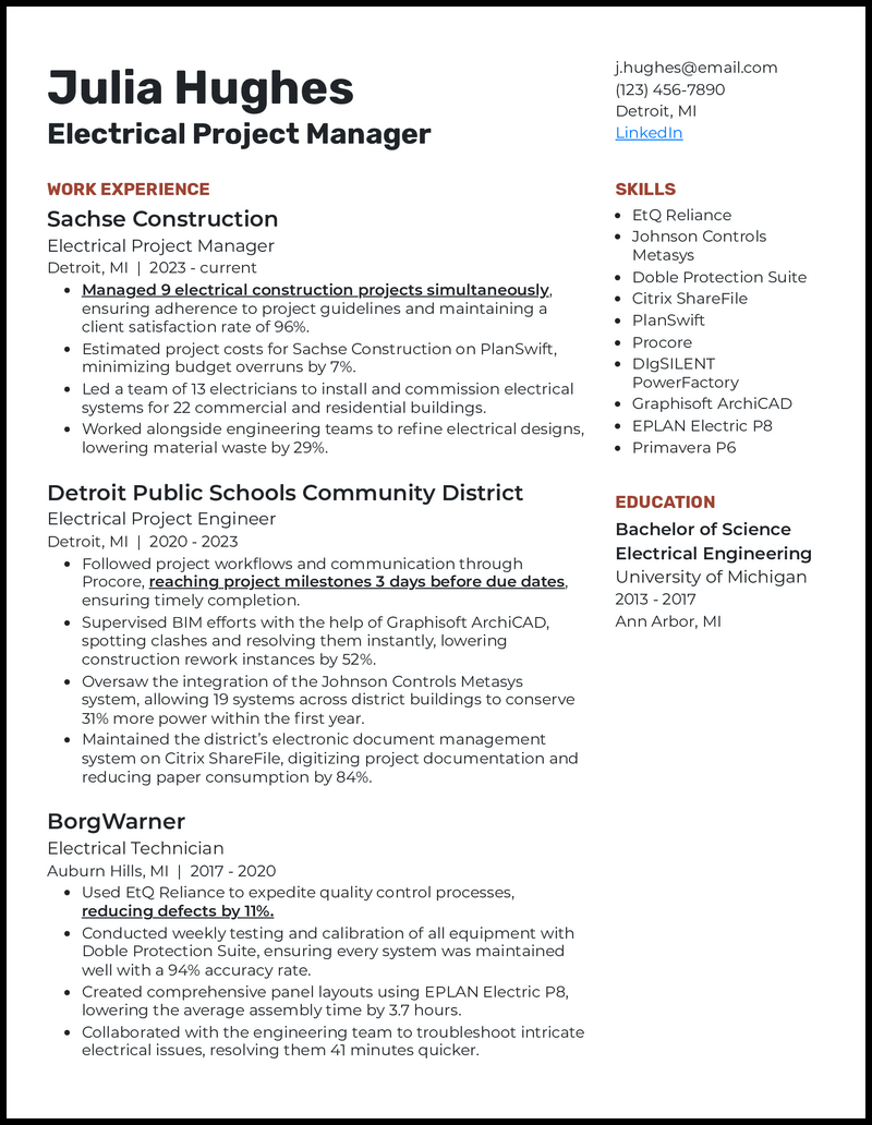 5 Electrical Project Manager Resume Examples & Templates [Edit Free]