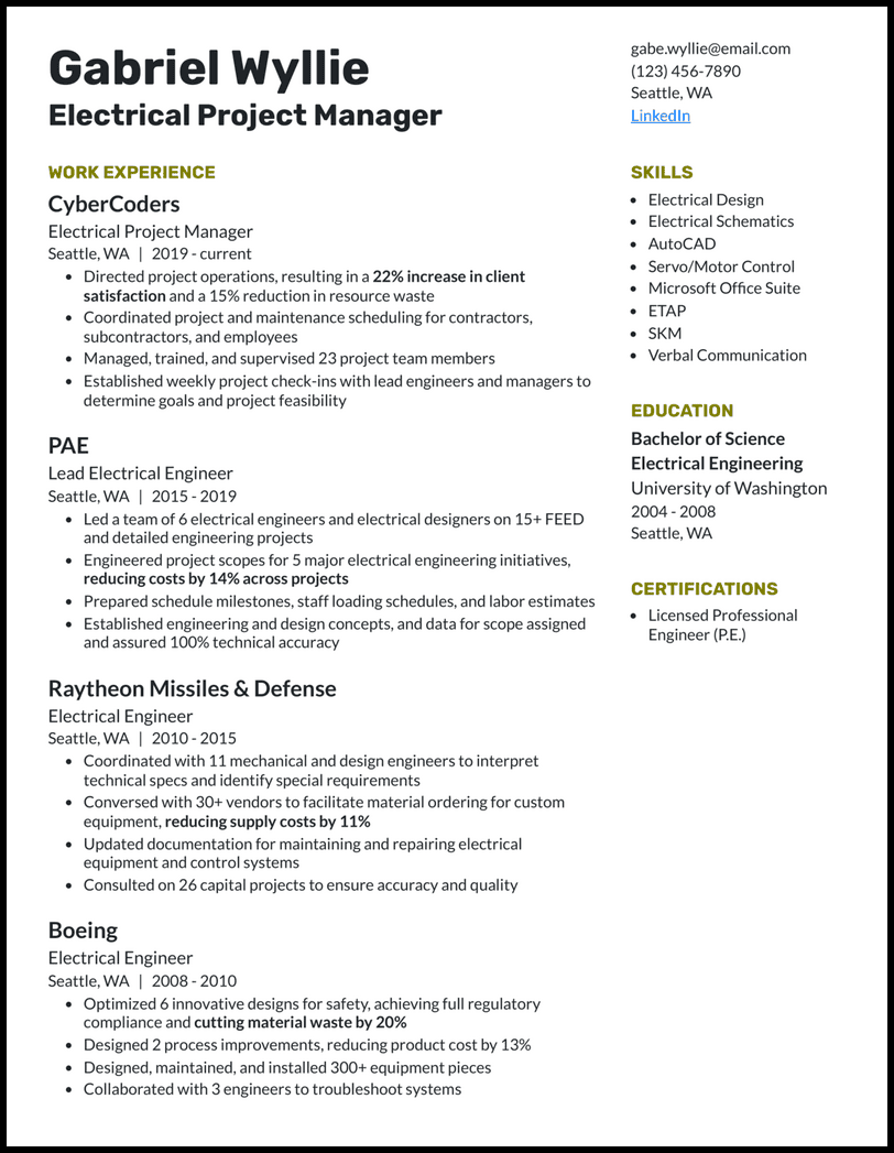 resume of project manager