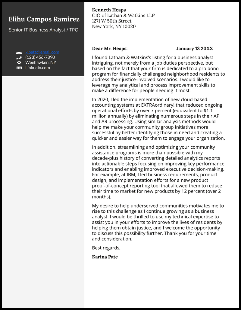 business analyst cover letter with no experience