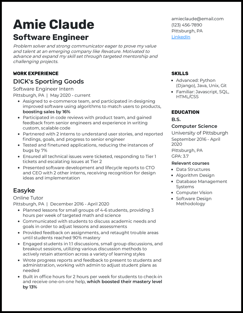 5 EntryLevel Software Engineer Resume Samples in 2024
