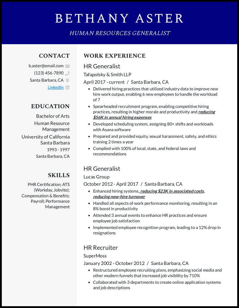 10 Human Resources Generalist Resume - Elegant Human Resources Generalist Royal Blue Resume Example 