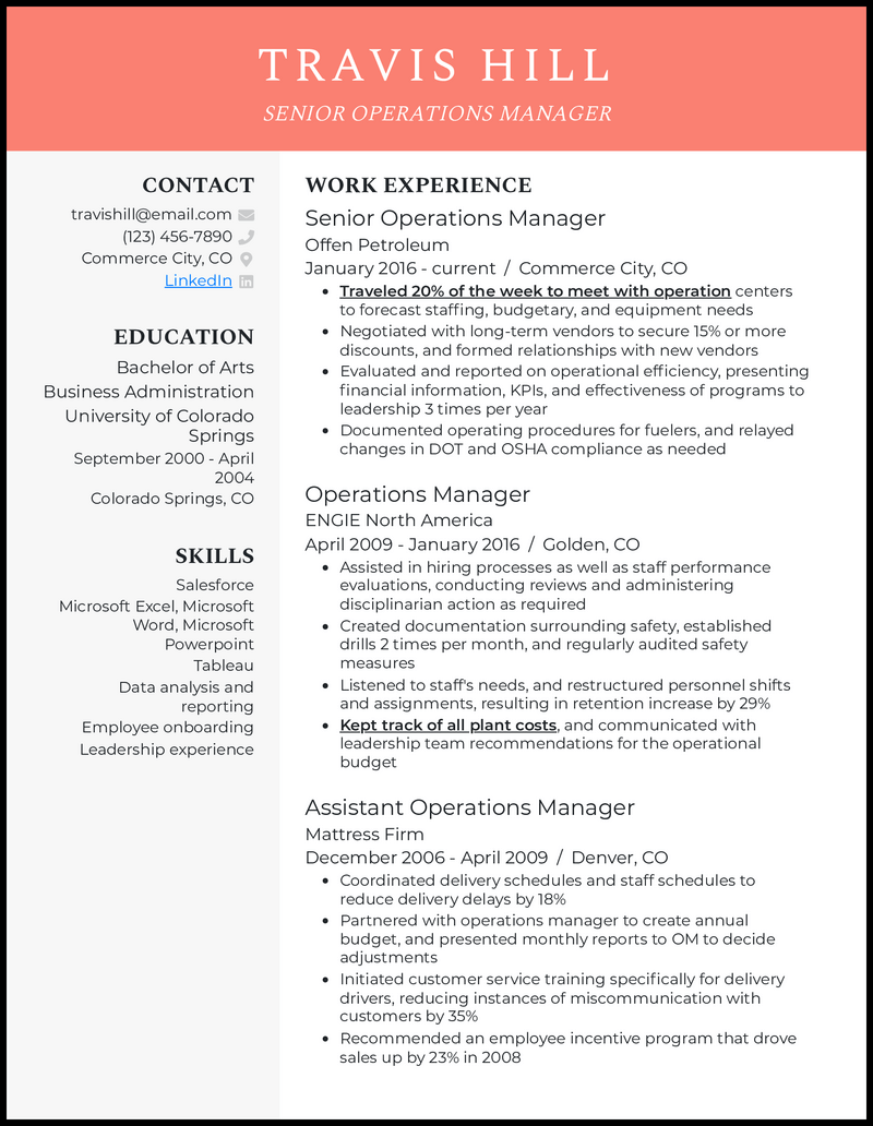 3 Senior Operations Manager Resume Examples for 2025