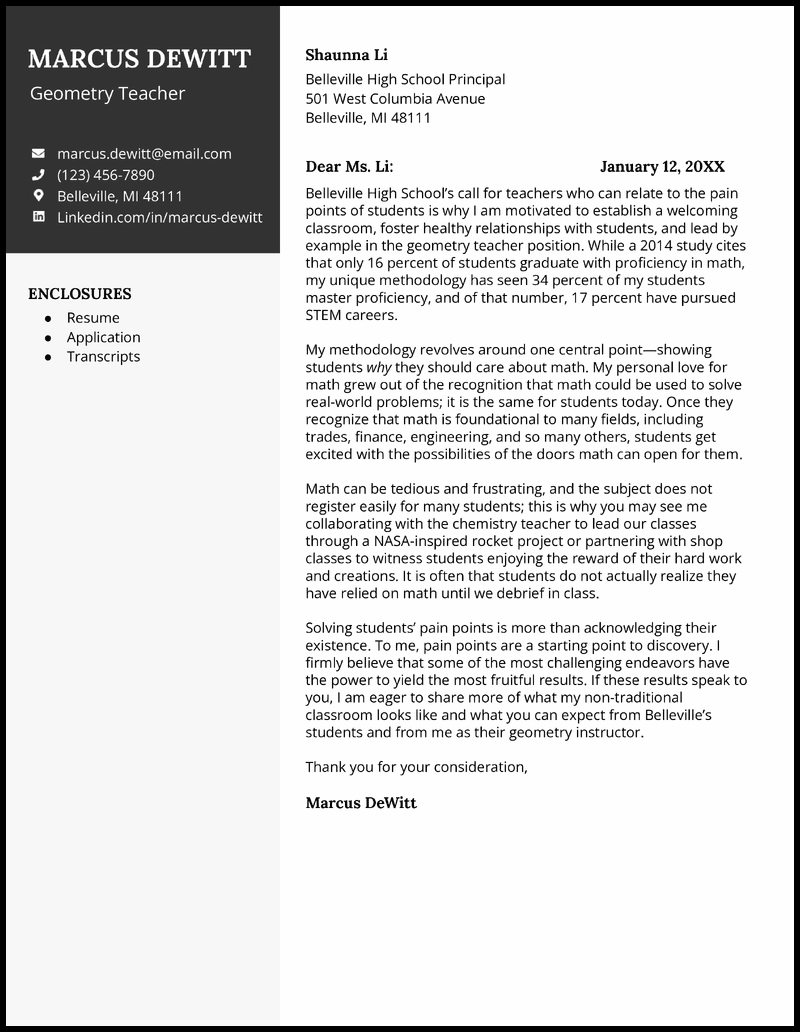 3 Teacher Cover Letter Examples Templates For 2023 Peakup Edu Vn   Elegant Teacher Cover Letter Template 