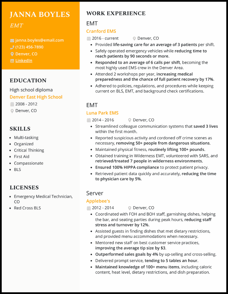 7 EMT Resume Examples [& Templates]