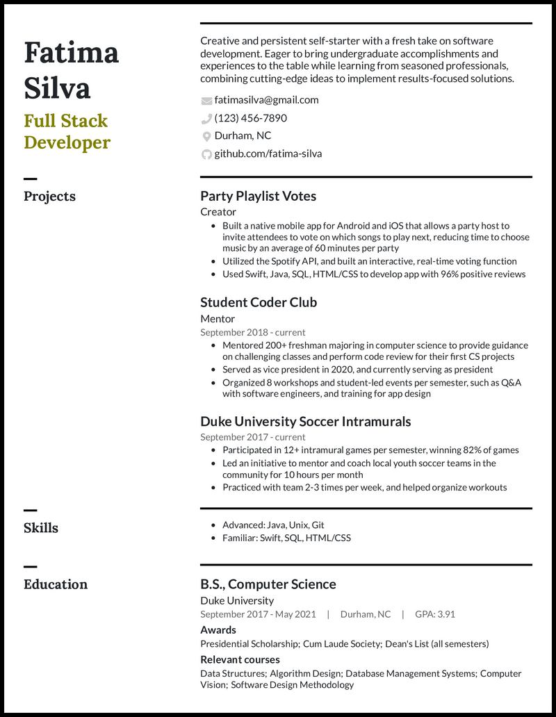 resume objective statement for college graduate