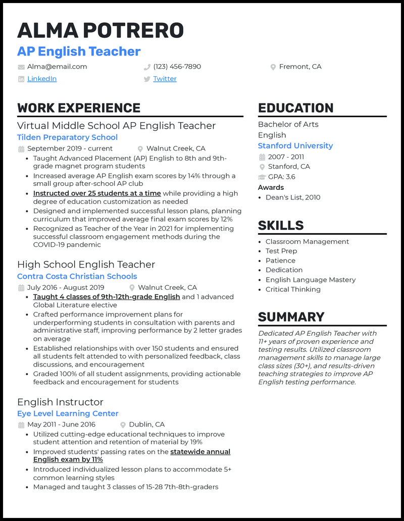 Writing a Job-Winning English Teacher Resume