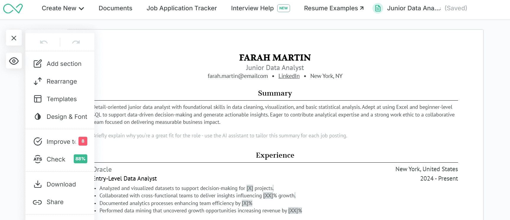 Enhancv's resume builder dashboard