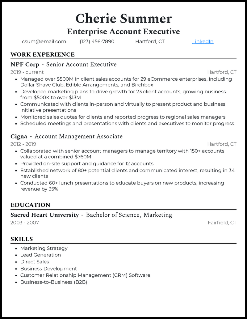 Modern enterprise account executive resume example