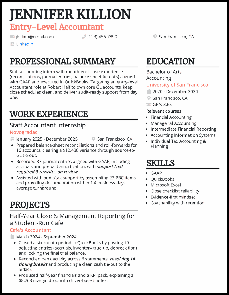 Entry-level accountant resume example