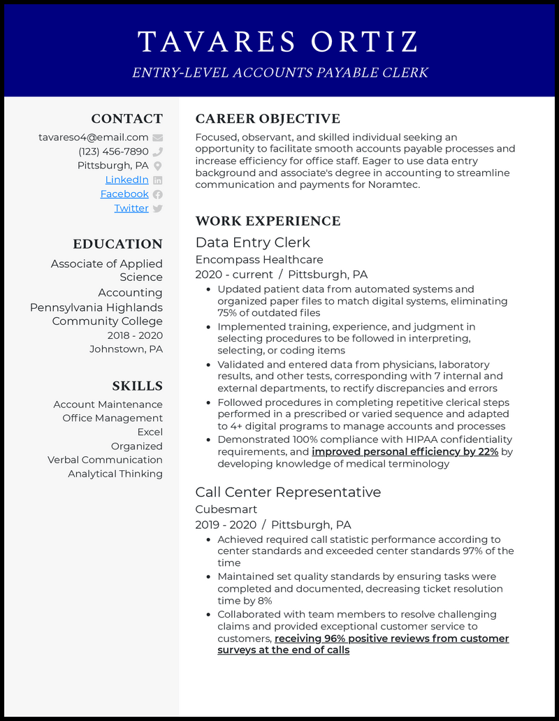 3 Entry Level Accounts Payable Resume Examples For 2024   Entry Level Accounts Payable Official Resume Example 