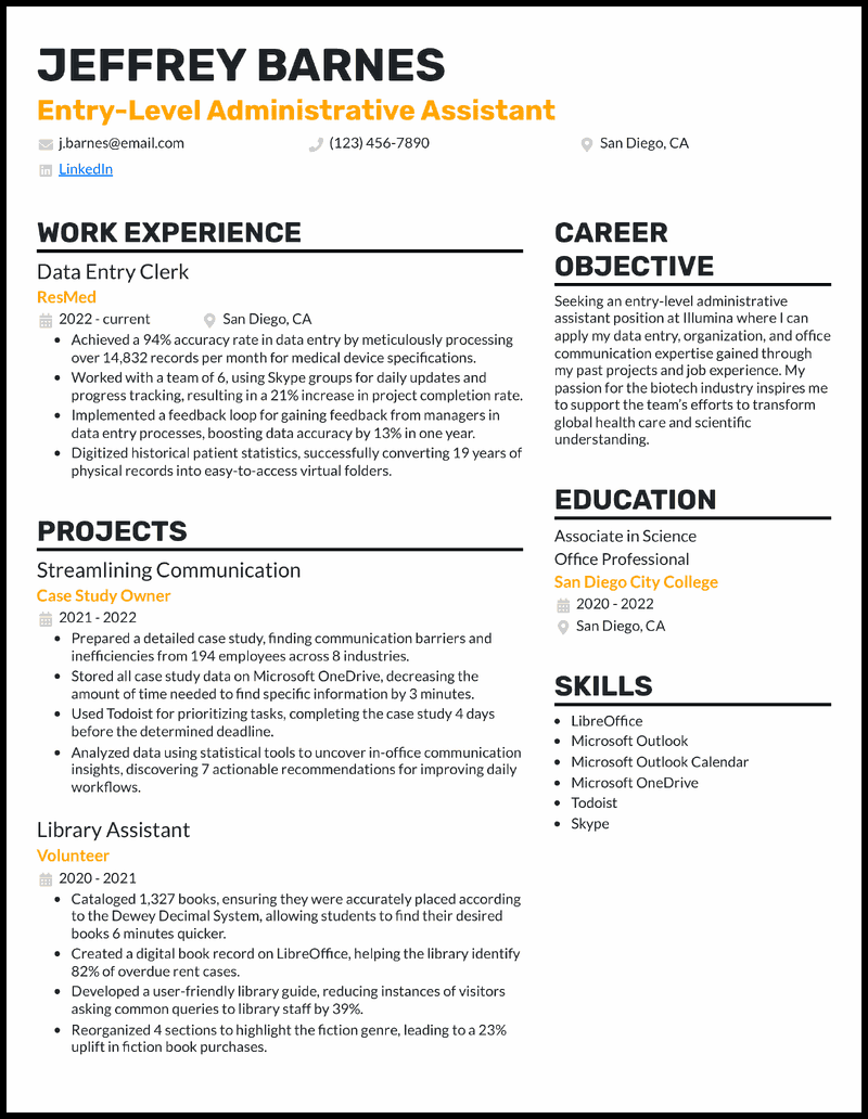 5 Real Entry Level Admin Assistant - Entry Level Administrative Assistant 3 Yellow Resume Example 