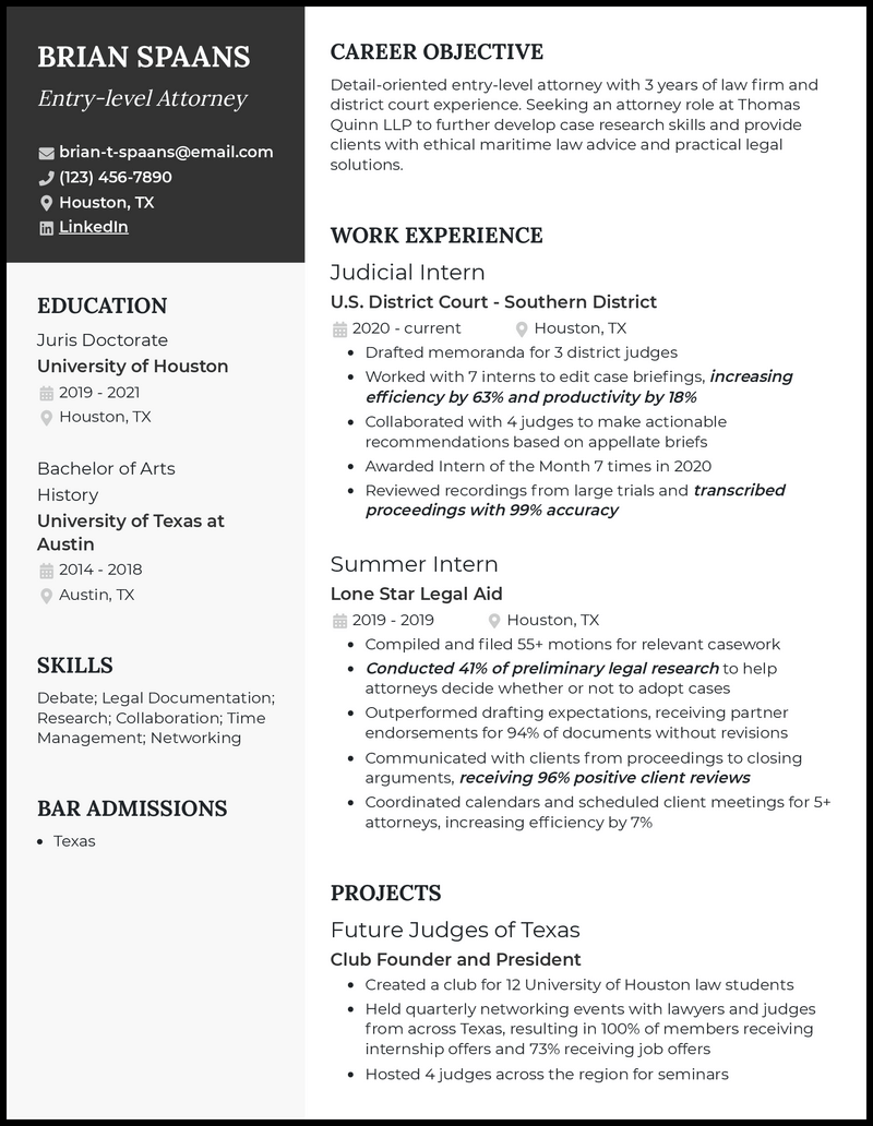 3 Entry Level Attorney Resume Examples For 2024   Entry Level Attorney Elegant Resume Example 