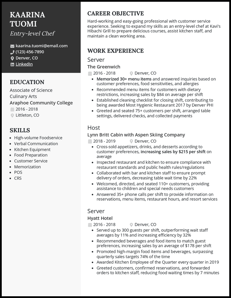 Kitchen Staff Resume