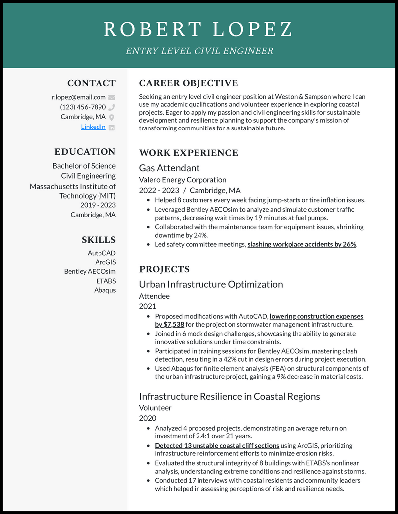 5 Civil Engineer Resume Examples For The Job In 2025