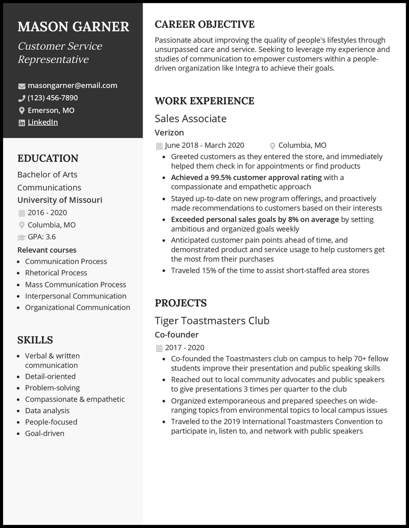 Resume Examples 2024 Customer Service Ivett Sianna