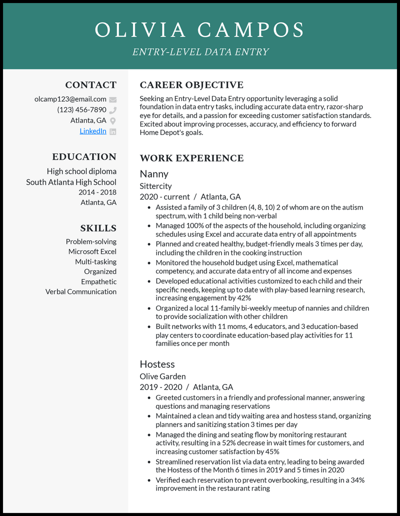 entry level data entry resume sample