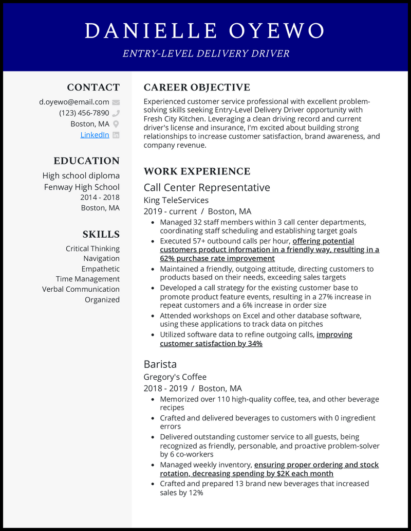 Pizza delivery resume. Professional Pizza Delivery Driver Resume