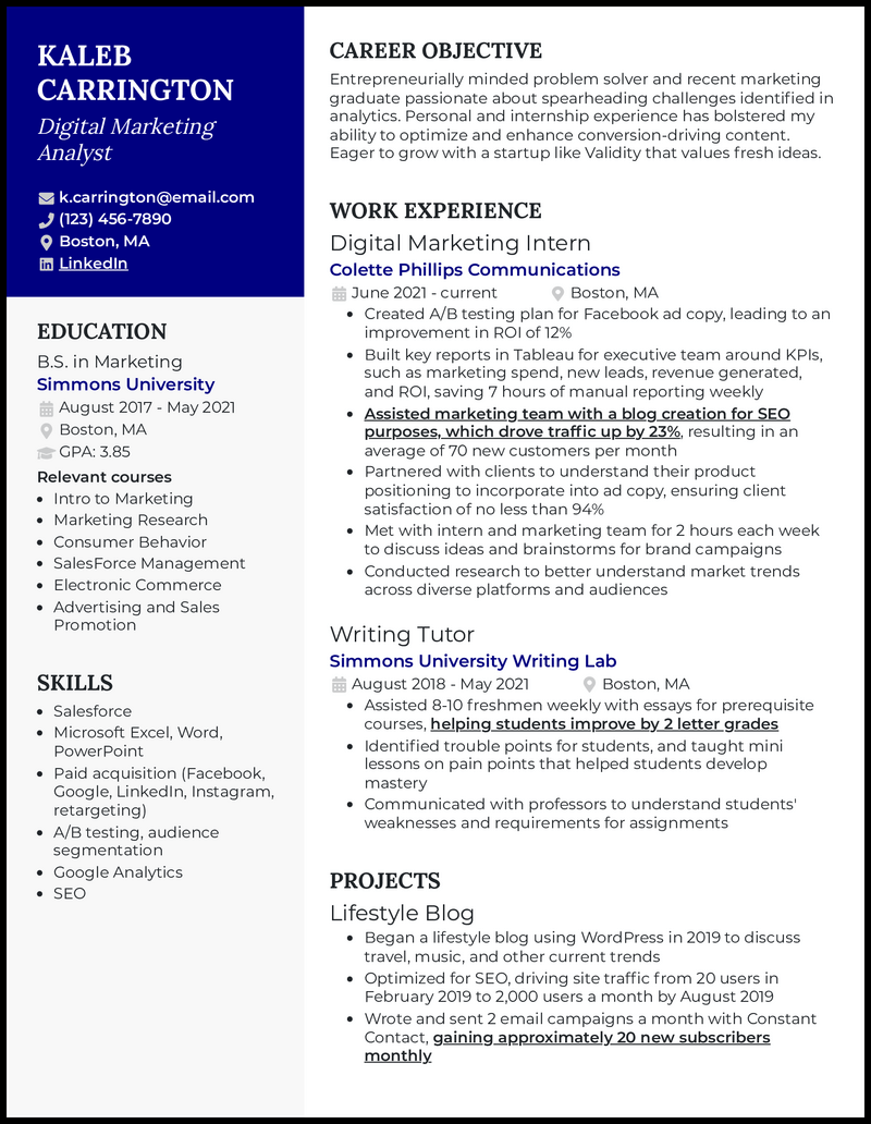 entry level marketing resume no experience