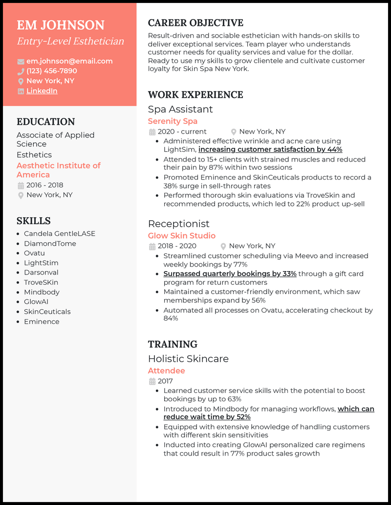 7 Esthetician Resume Examples That Work In 2024