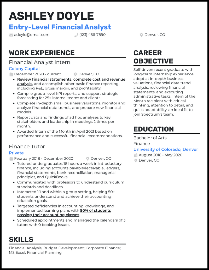 entry level finance resume reddit