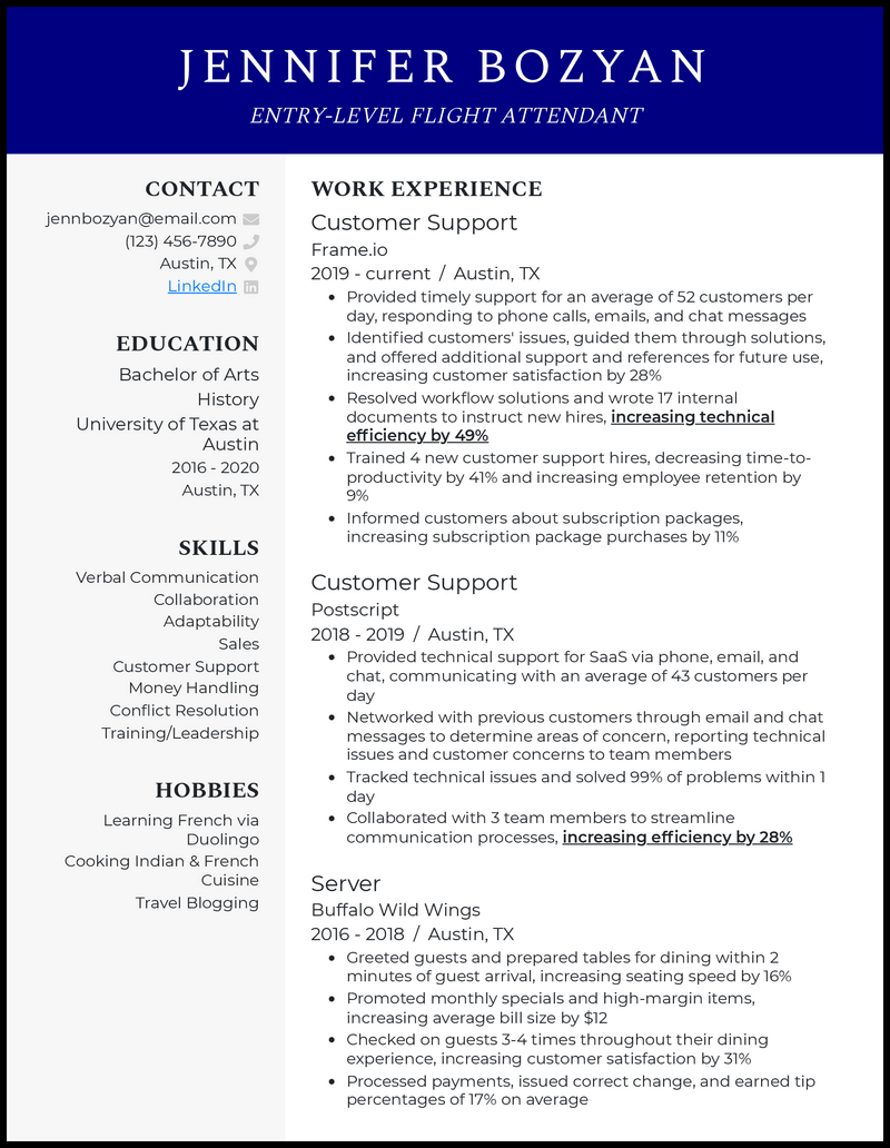 flight attendant resume for no experience