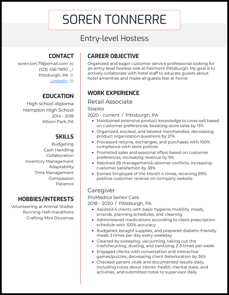 12 Hostess Resume Examples [& Templates]