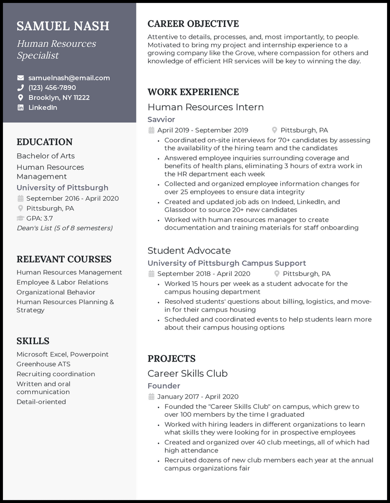 Entry Level Human Resources Resume Sample And Guide Riset