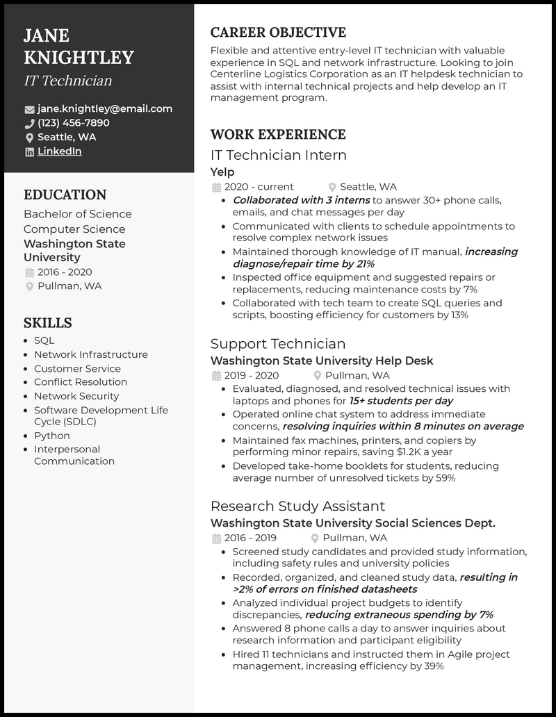 entry level it resume template