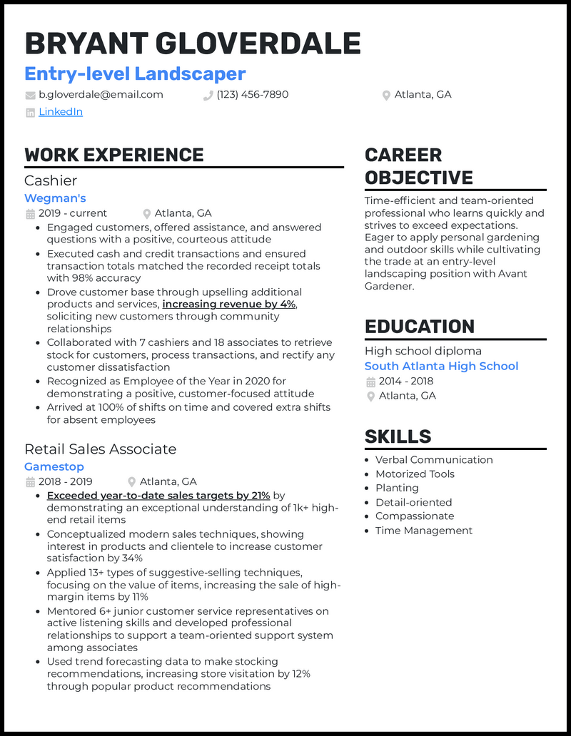 9 Landscape Worker Resume Samples Built for 2024