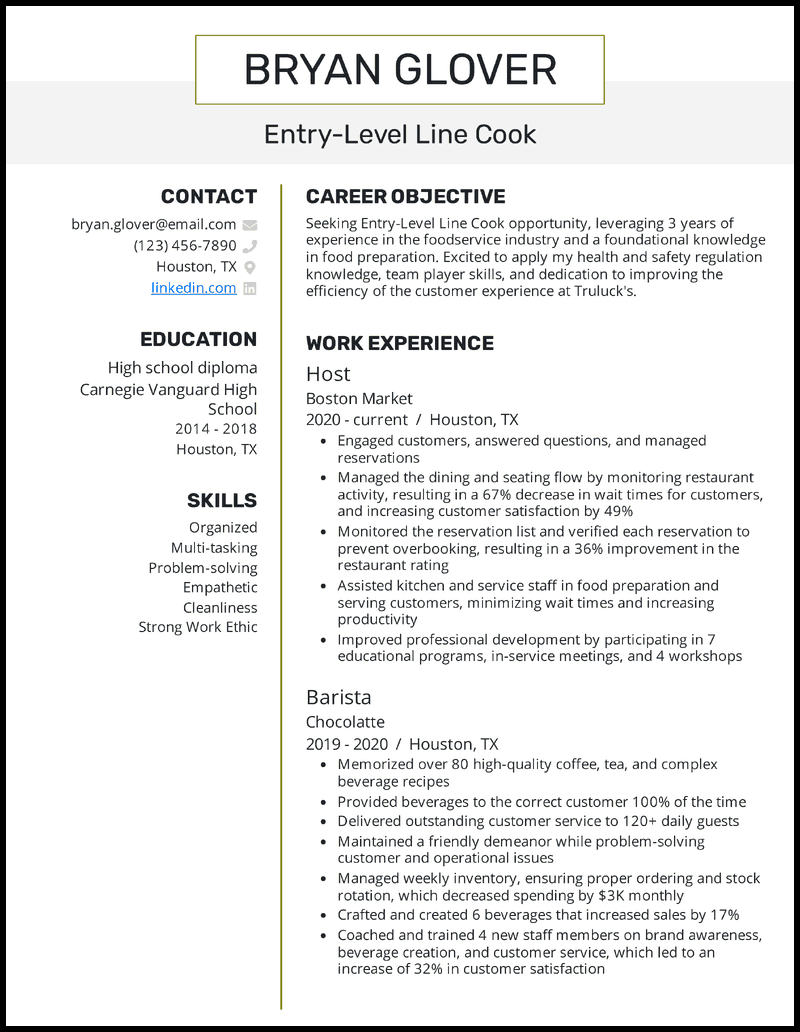 5 Line Cook Resume Examples Built for 2022