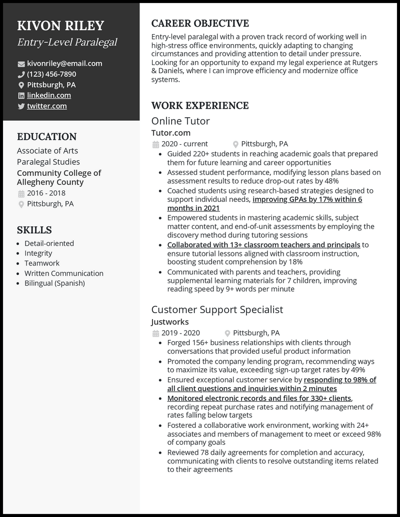 3 Entry Level Paralegal Resume Examples Working in 2024