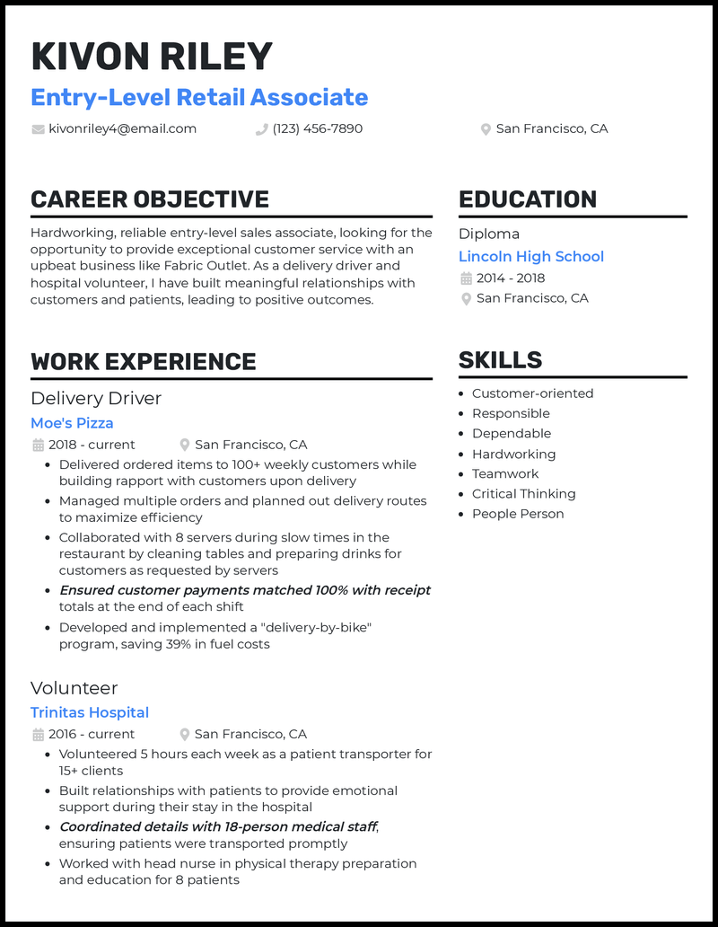 5 Entry Level Retail Resume Examples For 2024   Entry Level Retail Standout Resume Example 