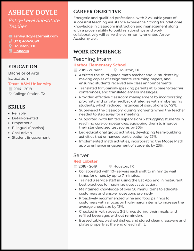 11 Substitute Teacher Resume Examples for 2025