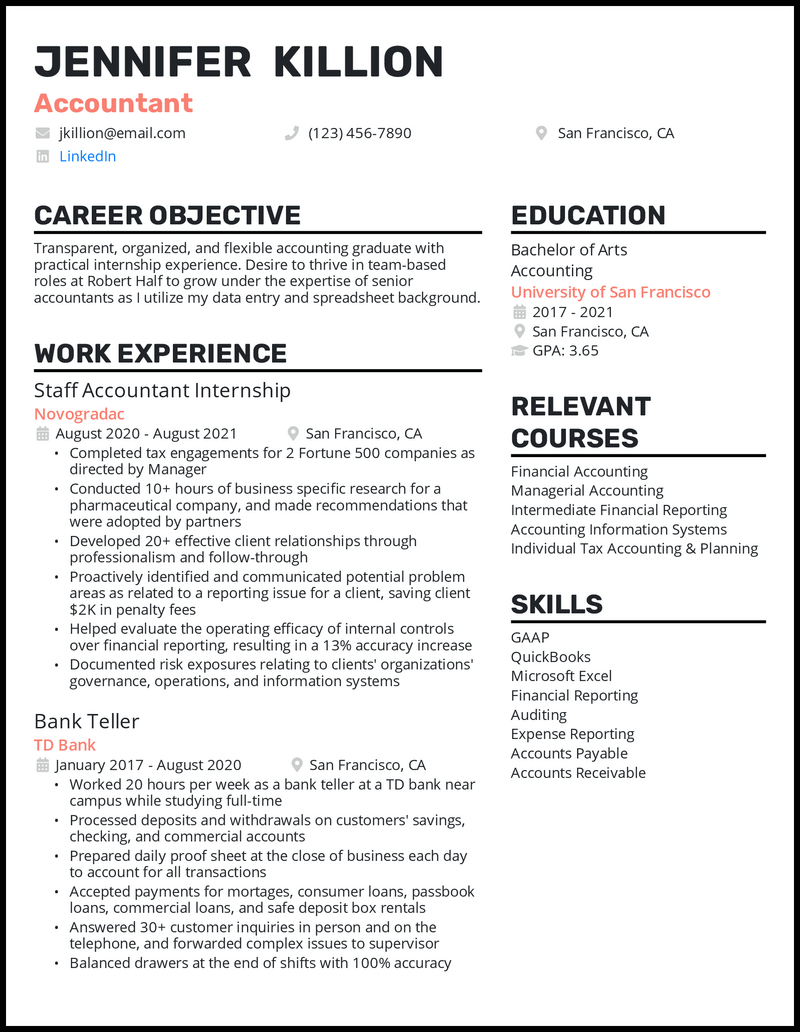 resume examples accounting